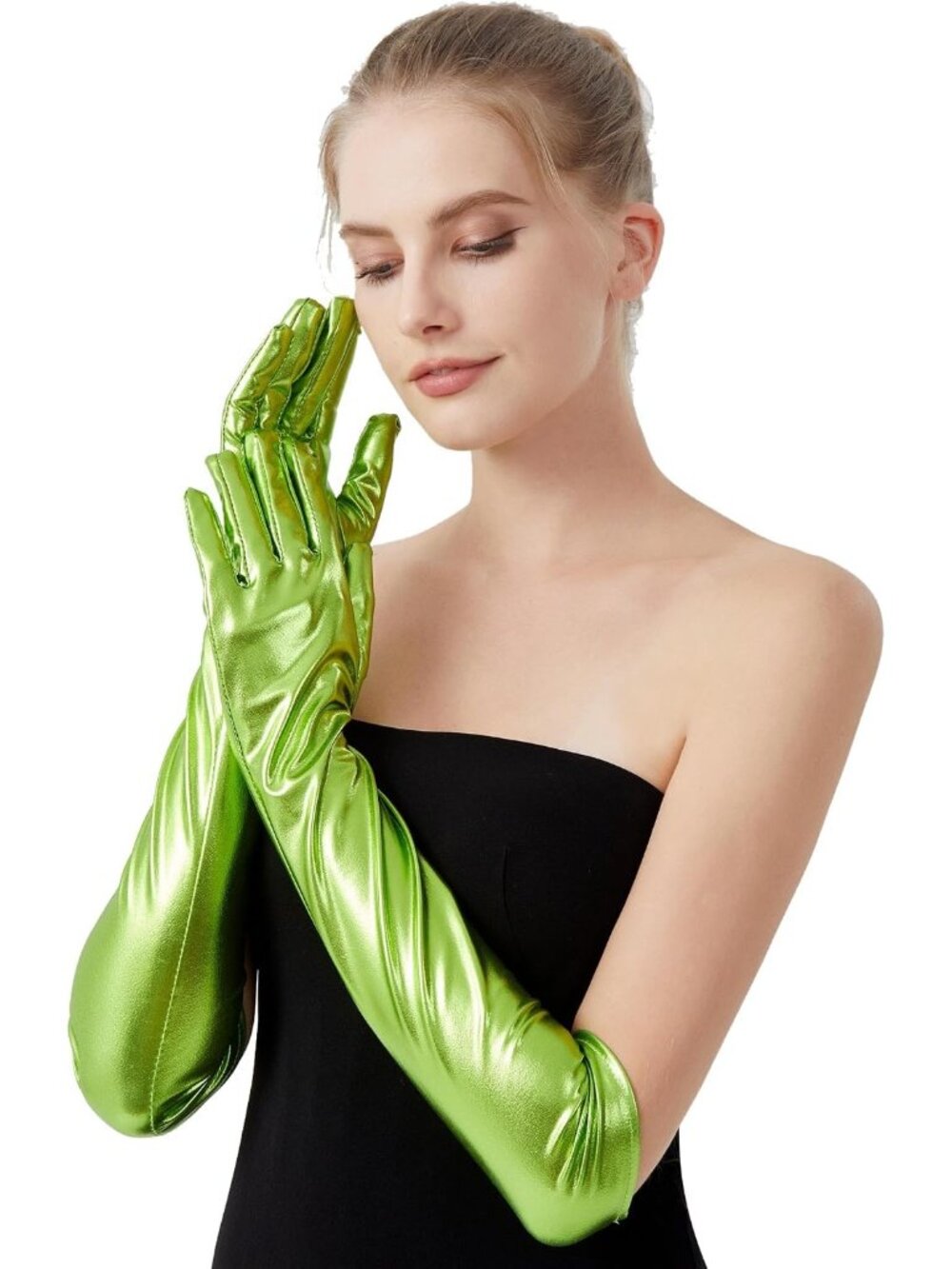 Women Bright Green 1920 Elbow Length Opera Halloween Cosplay Long Metallic Glove